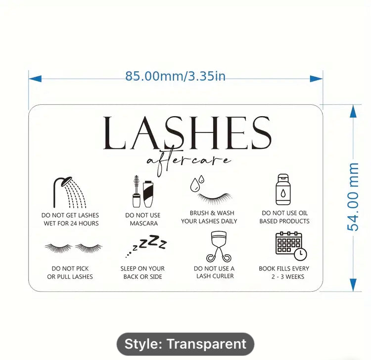 55pcs Transparent Plastic Lash Aftercare Card