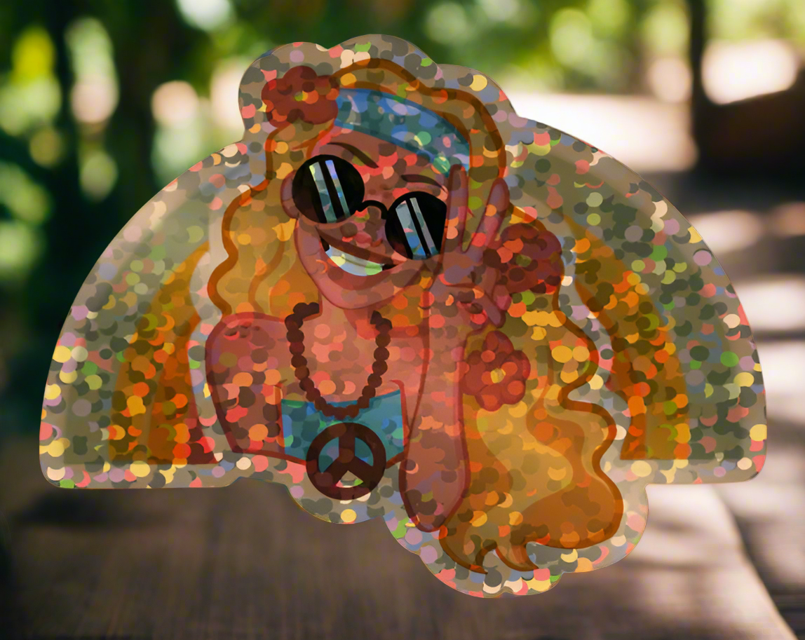 Hippie Girl Holographic Stickers