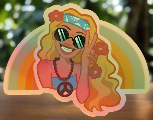 Hippie Girl Holographic Stickers